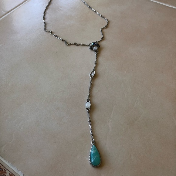 Jewelry - Silver Tone Blue Stone Long Tear Drop Necklace